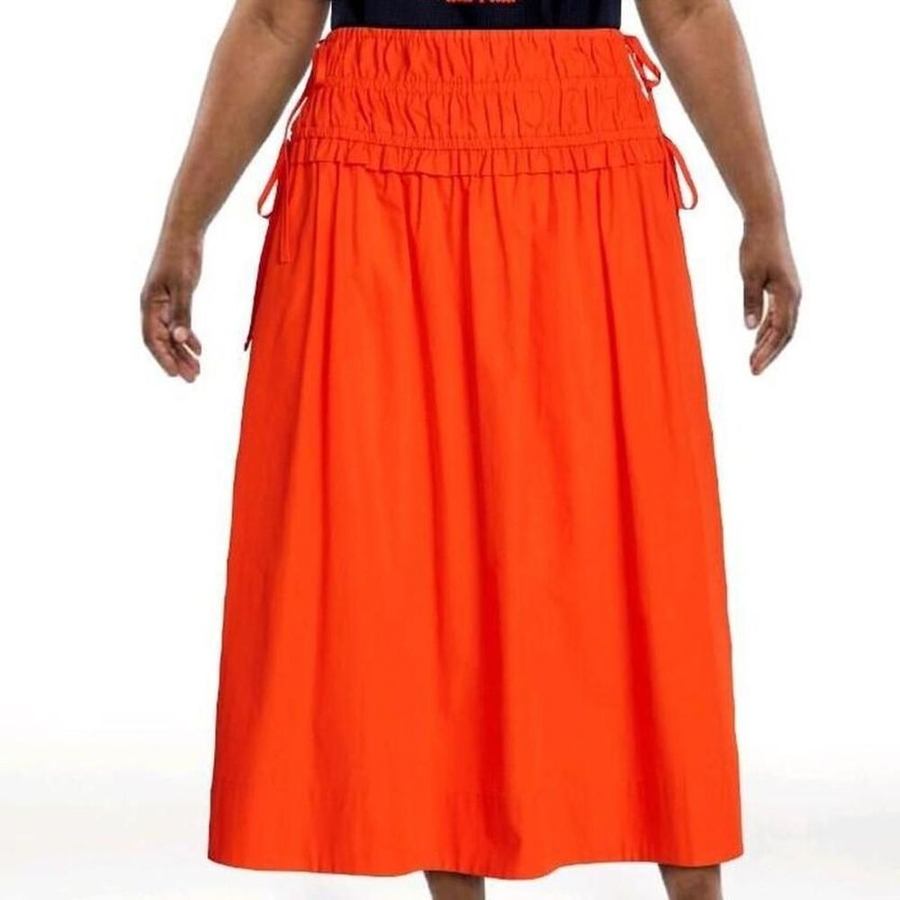 Free Assembly Smocked Drawstring Cotton Maxi Skirt Fire Orange NWT XL